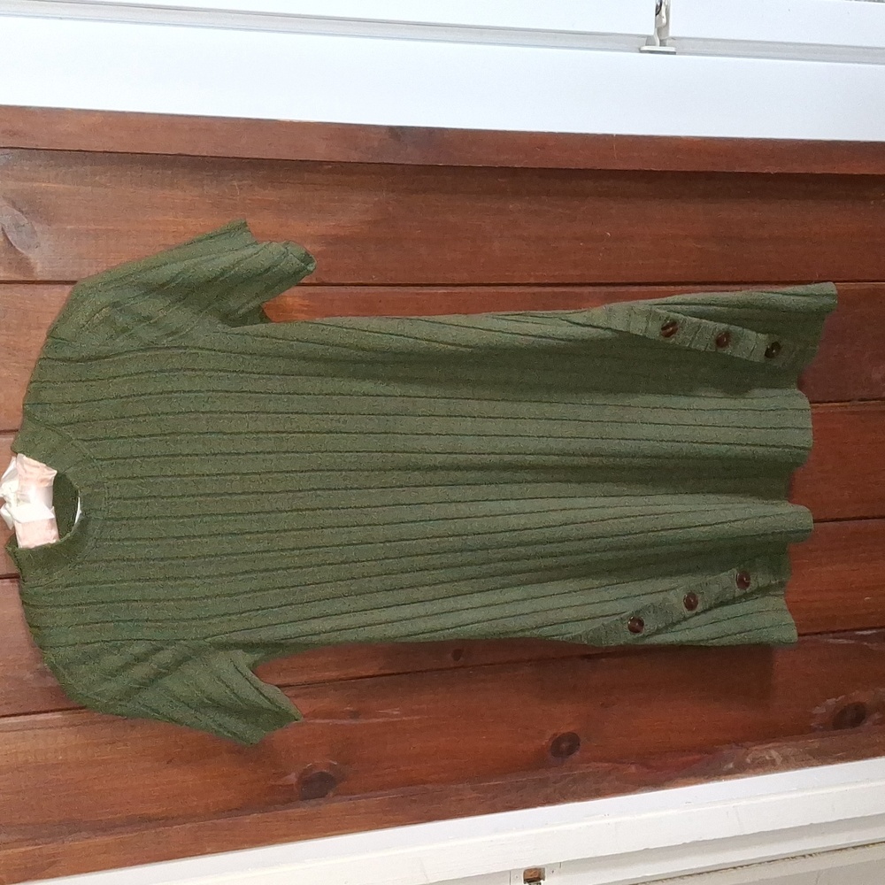 Bonnie Jean Green Ribbed Sweater Dress Juniors Sz 16